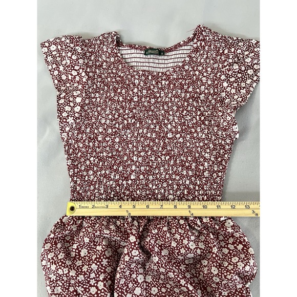 Ofeefan Maxi Dress Layered Floral Sleeveless Red‎ White Ruched Sz Small - Picture 6 of 13